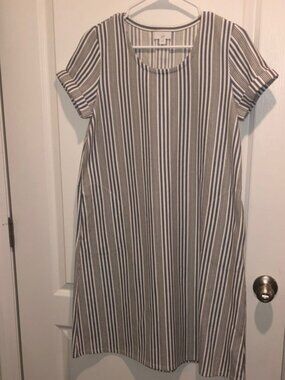 J. Jill Blue and White Striped Short Sleeve Midi Dress